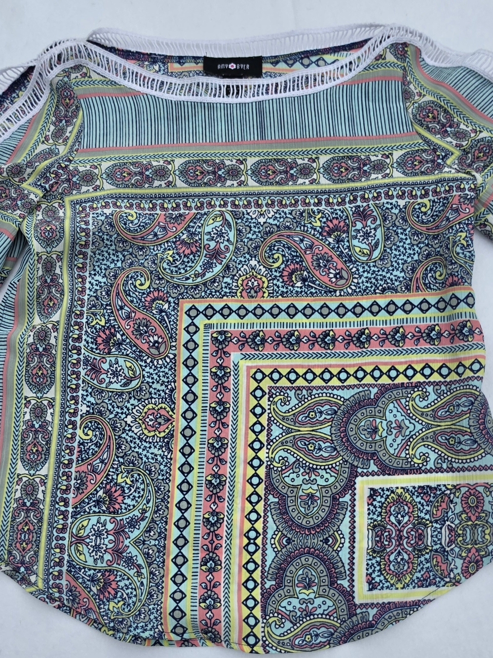 Amy Byer Paisley Bandana Scoop Neck Tunic - Coral, Mint, Navy, Yellow